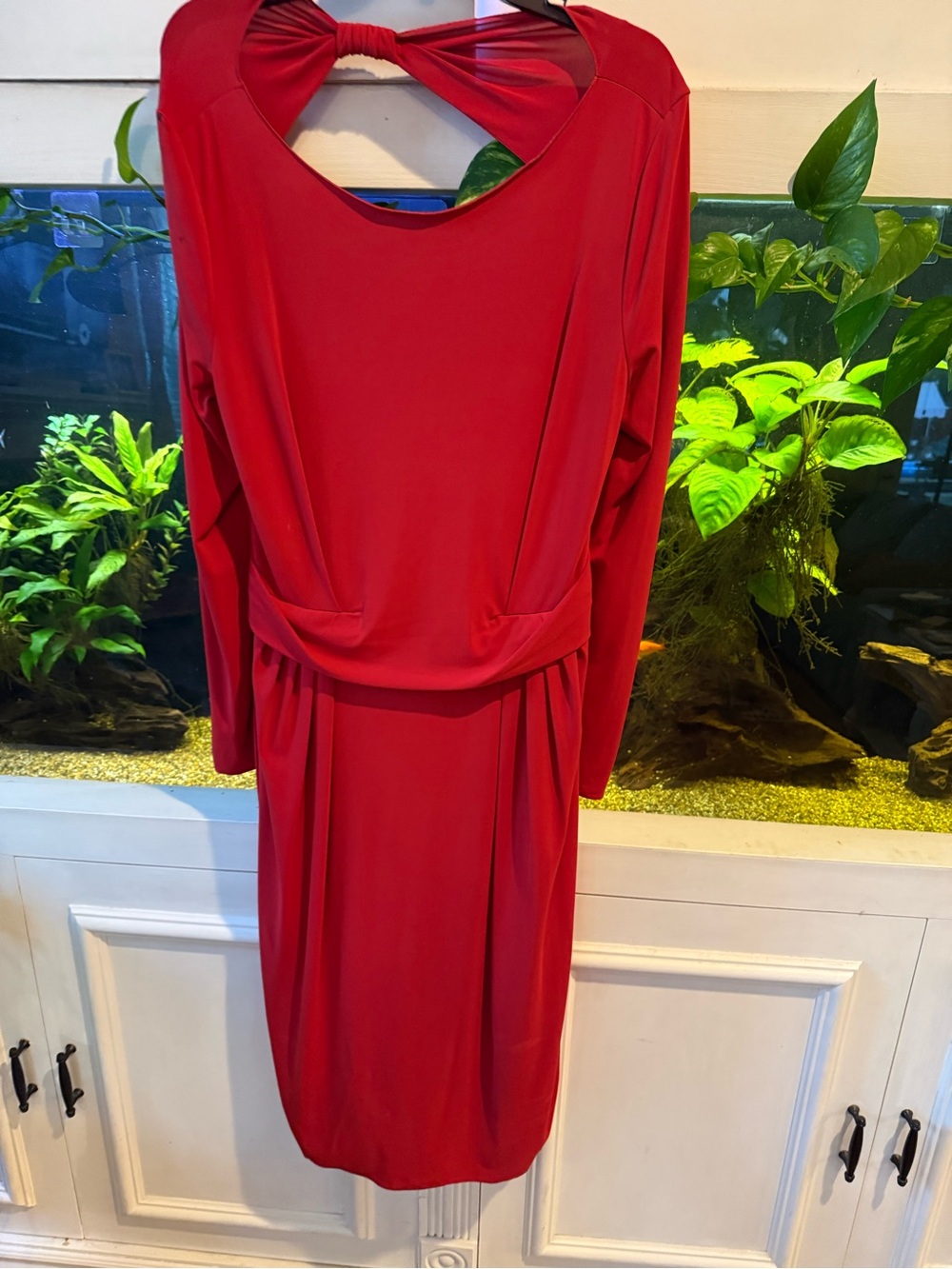Armani Collezioni Red Long-Sleeve Twisted Back Dress